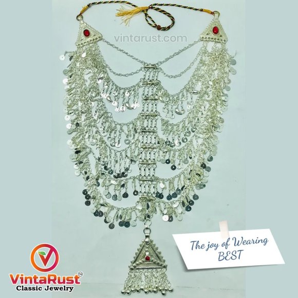 Multilayers Afghan Necklace, Tribal Afghani Necklace With Dangling Tassels - Picture 6 of 11